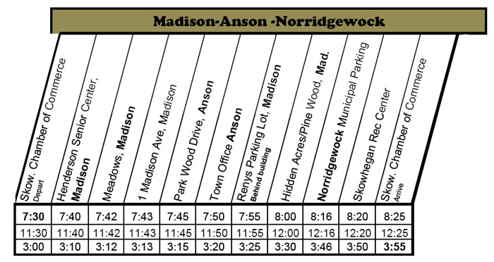 Madison/Anson/Norridgewock Bus Schedule